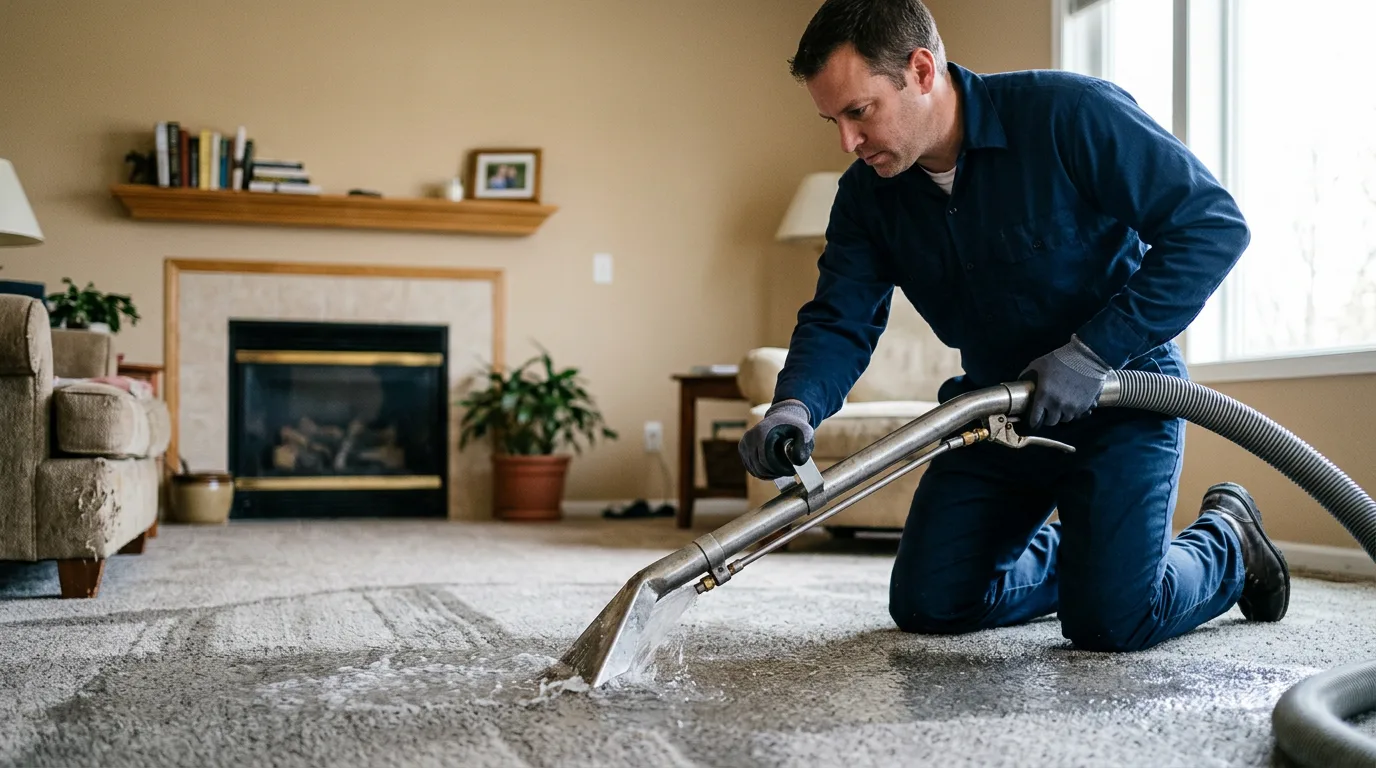 Water damage restoration technician working near Hertel, WI